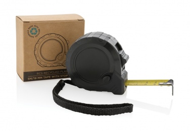 Logotrade werbemittel das Foto: 5m/19mm Maßband mit Stop-Taste aus RCS recycelt. Kunststoff