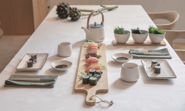 Logotrade Geschäftsgeschenke das Foto: 3-tlg. Ukiyo Servierschalen-Set mit Bambustablett