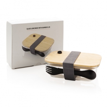 Logotrade Logogeschenke das Foto: Lunch-Box aus Glas mit Bambusdeckel