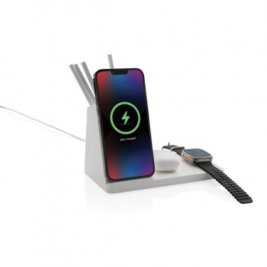 Logotrade Werbeartikel das Foto: Ontario 15W 3-in-1 Charger aus RCS rec. Kunststoff & Bambus
