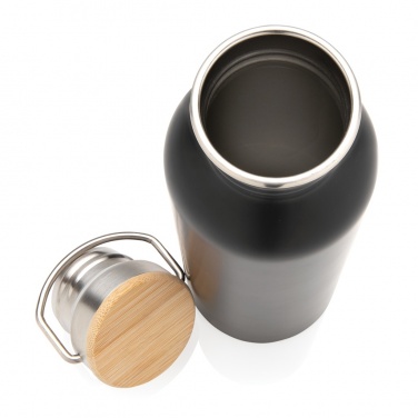 Logotrade Werbegeschenke das Foto: Moderne Stainless-Steel Flasche mit Bambusdeckel