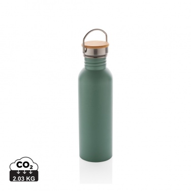 Logotrade Geschäftsgeschenke das Foto: Moderne Stainless-Steel Flasche mit Bambusdeckel