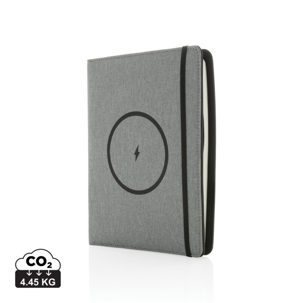 Logotrade Logogeschenke das Foto: Air 5W Wireless Charging Notizbuch A5 mit 5000 mAh Powerbank