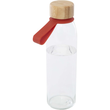 Logotrade Werbegeschenke das Foto: Porto 500 ml Glas-Flasche mit Silikongriff und Bambusdeckel