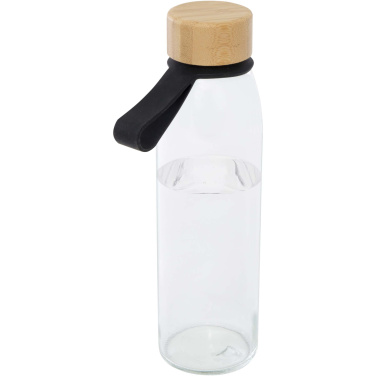 Logotrade Werbegeschenke das Foto: Porto 500 ml Glas-Flasche mit Silikongriff und Bambusdeckel