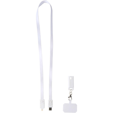 Logotrade Geschäftsgeschenke das Foto: Franz 5 in 1 Lanyard Kabel aus recyceltem Kunststoff für Smartphones mit integrierter Datensynchronisierung und 65 W Schnellladefunktion