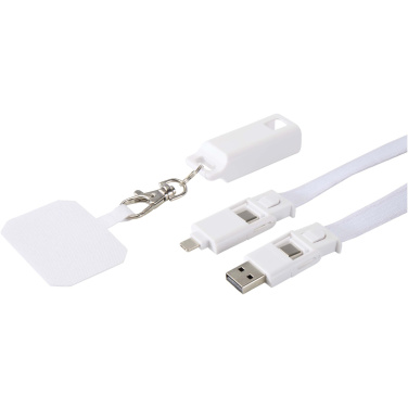 Logotrade werbemittel das Foto: Franz 5 in 1 Lanyard Kabel aus recyceltem Kunststoff für Smartphones mit integrierter Datensynchronisierung und 65 W Schnellladefunktion