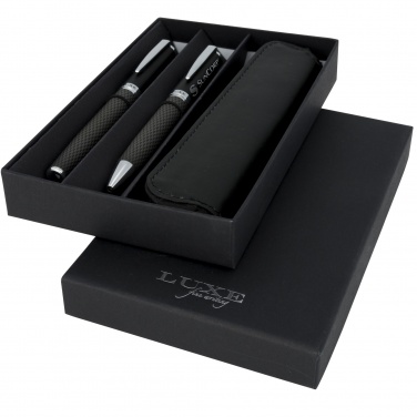 Logo trade promotional items image of: Carbon duo pen gift set with pouch