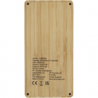 Logo trade promotional gifts image of: Alata 8000 mAh bamboo solar power bank