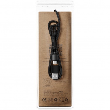 Logo trade promotional merchandise photo of: SCX.design C38 5-in-1 rPET light-up logo charging cable with squared wooden casing