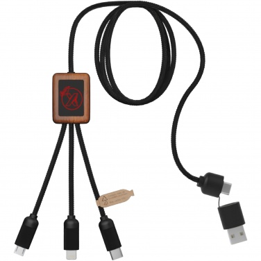 Logo trade business gift photo of: SCX.design C38 5-in-1 rPET light-up logo charging cable with squared wooden casing