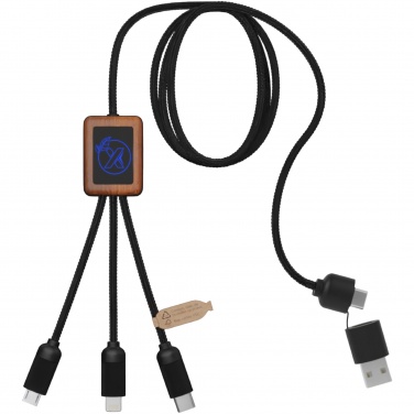 Logo trade promotional items image of: SCX.design C38 5-in-1 rPET light-up logo charging cable with squared wooden casing