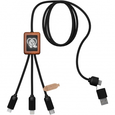Logotrade promotional item picture of: SCX.design C38 5-in-1 rPET light-up logo charging cable with squared wooden casing