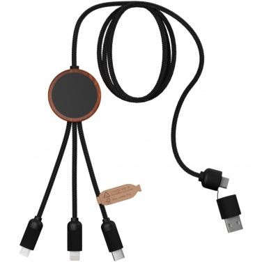 Logo trade promotional giveaways picture of: SCX.design C37 5-in-1 rPET light-up logo charging cable with round wooden casing