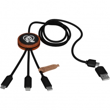 Logo trade business gift photo of: SCX.design C37 5-in-1 rPET light-up logo charging cable with round wooden casing