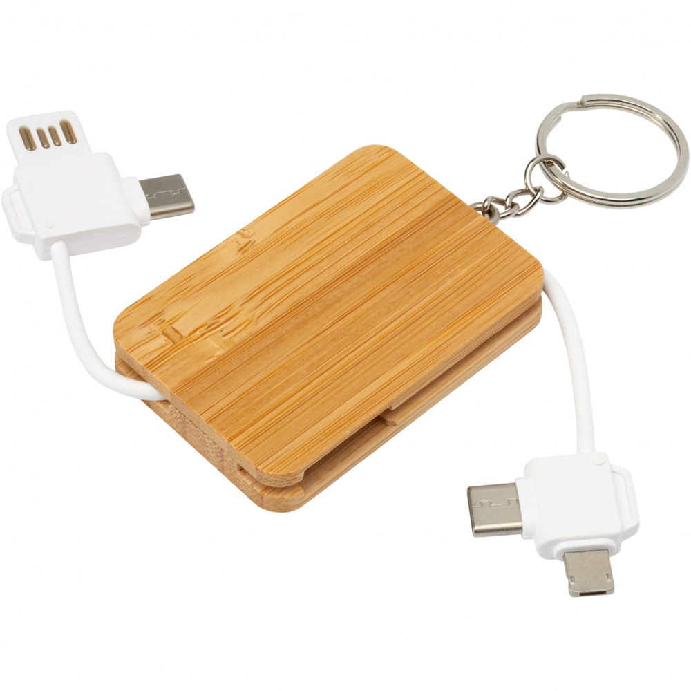Logotrade promotional giveaways photo of: Reel 6-in-1 retractable bamboo key ring charging cable