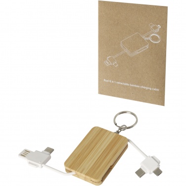 Logotrade promotional item picture of: Reel 6-in-1 retractable bamboo key ring charging cable