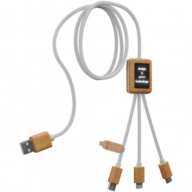 Logo trade promotional products image of: SCX.design C39 3-in-1 rPET light-up logo charging cable with squared bamboo casing
