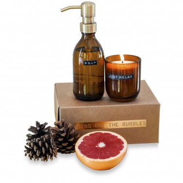 Logotrade promotional giveaway picture of: Wellmark Discovery 200 ml hand soap dispenser and 150 g scented candle set - bamboo fragrance