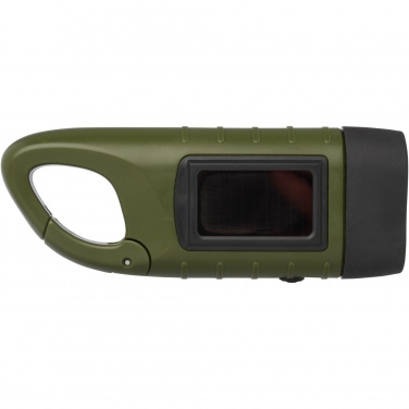Logotrade advertising product picture of: Helios recycled plastic solar dynamo flashlight with carabiner