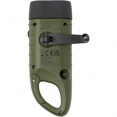 Logo trade advertising product photo of: Helios recycled plastic solar dynamo flashlight with carabiner