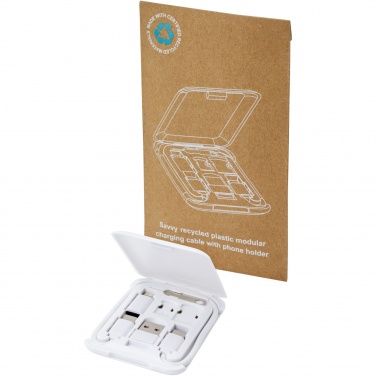 Logo trade promotional giveaways image of: Savvy recycled plastic modular charging cable with phone holder