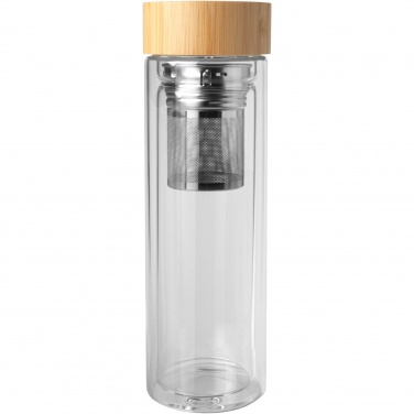Logo trade business gifts image of: Bailey 400 ml borsilicate glass infuser bottle with bamboo lid