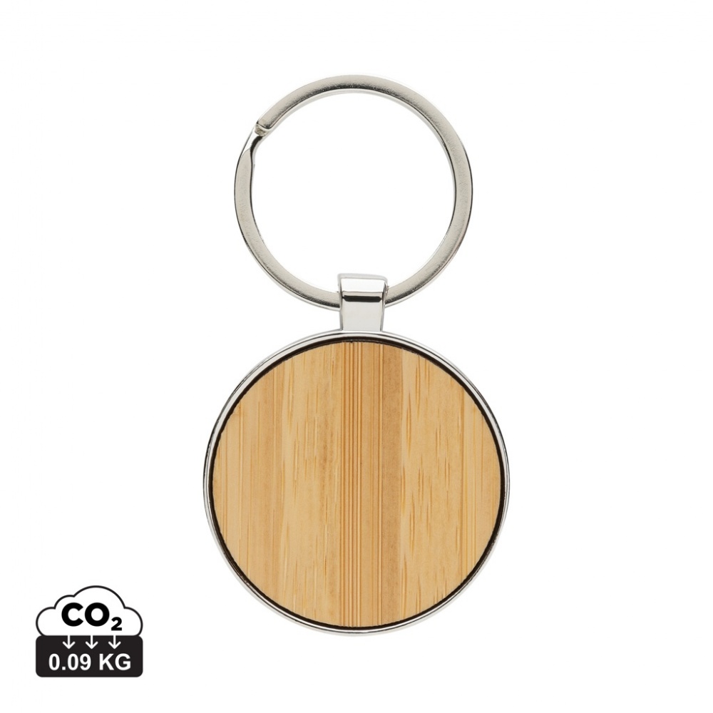 Logo trade advertising products picture of: RCS recycled zinc alloy round keychain with bamboo