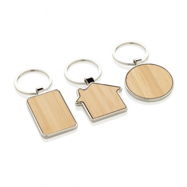 Logo trade business gifts image of: RCS recycled zinc alloy round keychain with bamboo