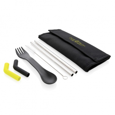 Logo trade promotional products image of: Tierra 2pcs straw and cutlery set in pouch