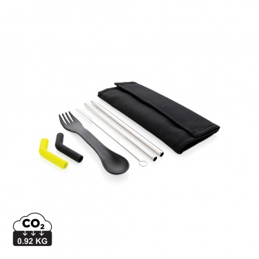 Logo trade advertising product photo of: Tierra 2pcs straw and cutlery set in pouch