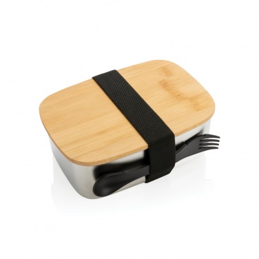 Logotrade promotional merchandise picture of: Stainless steel lunchbox with bamboo lid and spork