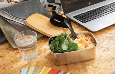 Logo trade advertising products image of: Stainless steel lunchbox with bamboo lid and spork