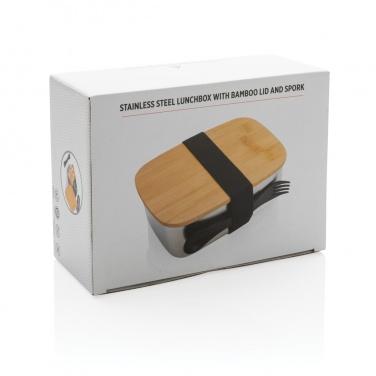 Logo trade corporate gift photo of: Stainless steel lunchbox with bamboo lid and spork