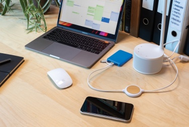 Logo trade promotional products image of: 3-in-1 cable with 5W bamboo wireless charger