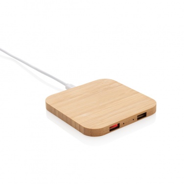 Logotrade promotional product image of: Bamboo 5W wireless charger with USB