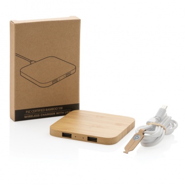 Logo trade promotional merchandise photo of: Bamboo 5W wireless charger with USB