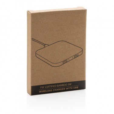 Logo trade promotional giveaways picture of: Bamboo 5W wireless charger with USB