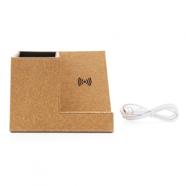 Logo trade business gifts image of: Cork pen holder and 5W wireless charger