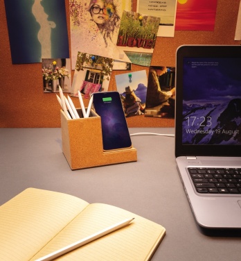 Logo trade business gift photo of: Cork pen holder and 5W wireless charger