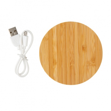 Logo trade corporate gift photo of: Bamboo 5W round wireless charger