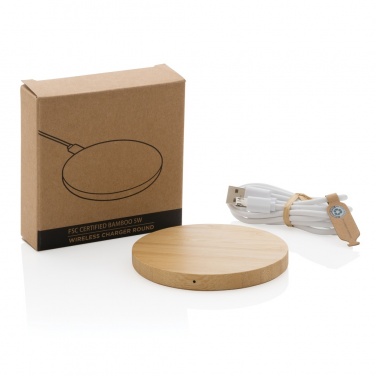 Logo trade promotional merchandise image of: Bamboo 5W round wireless charger
