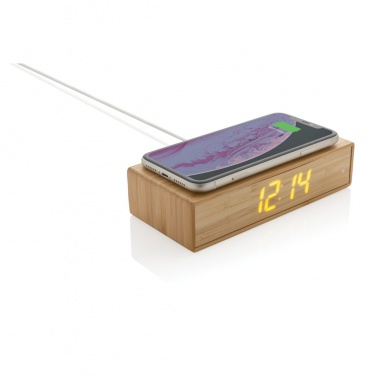 Logotrade promotional merchandise picture of: Bamboo alarm clock with 5W wireless charger