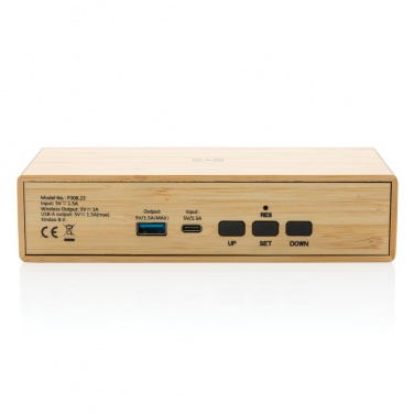 Logo trade promotional products picture of: Bamboo alarm clock with 5W wireless charger