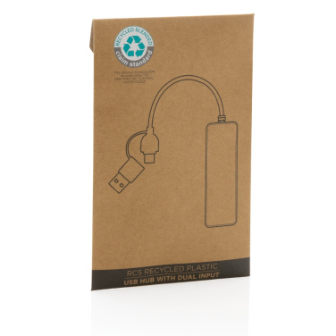 Logo trade promotional merchandise picture of: RCS recycled plastic USB hub with dual input