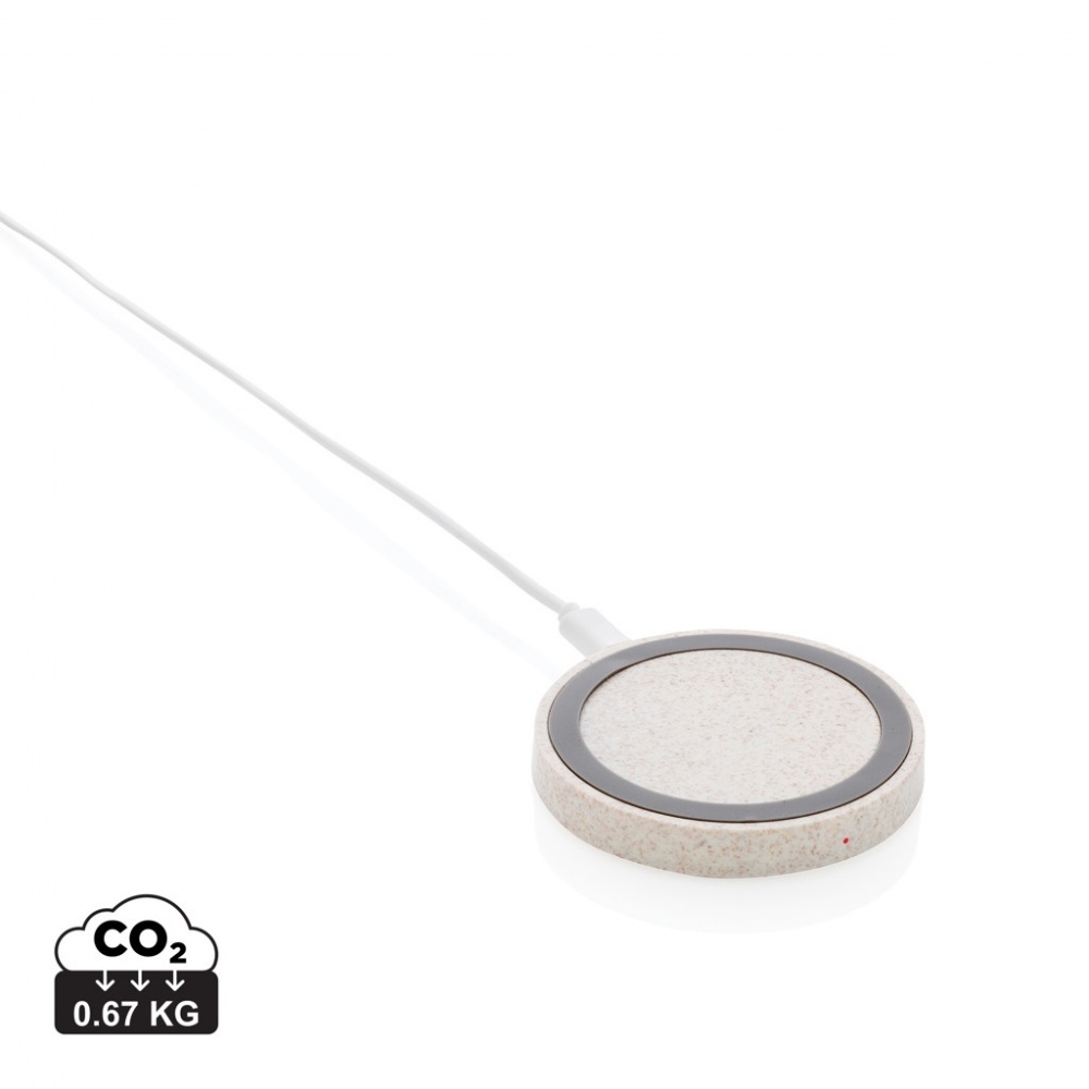 Logotrade promotional gift image of: Wheat Straw 5W round wireless charging pad