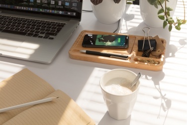 Logo trade promotional merchandise photo of: Bamboo desk organiser 10W wireless charger