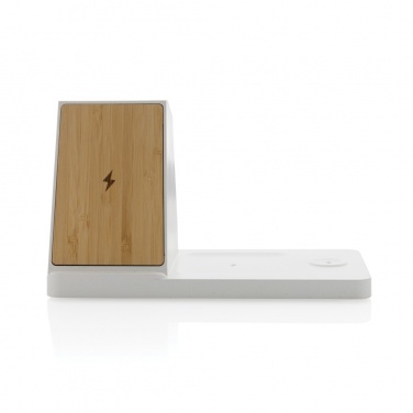 Logotrade promotional products photo of: Ontario recycled plastic & bamboo 3-in-1 wireless charger