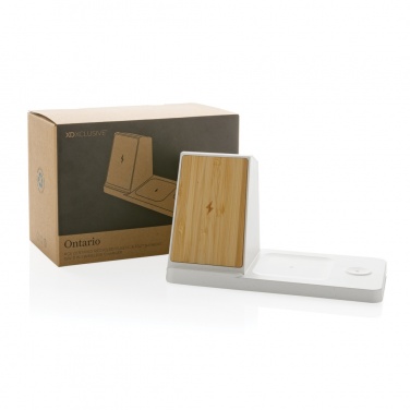 Logotrade advertising products photo of: Ontario recycled plastic & bamboo 3-in-1 wireless charger