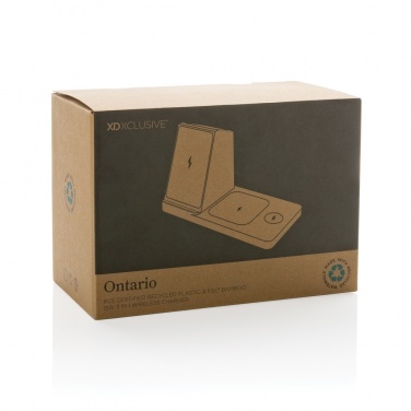 Logo trade promotional giveaways image of: Ontario recycled plastic & bamboo 3-in-1 wireless charger